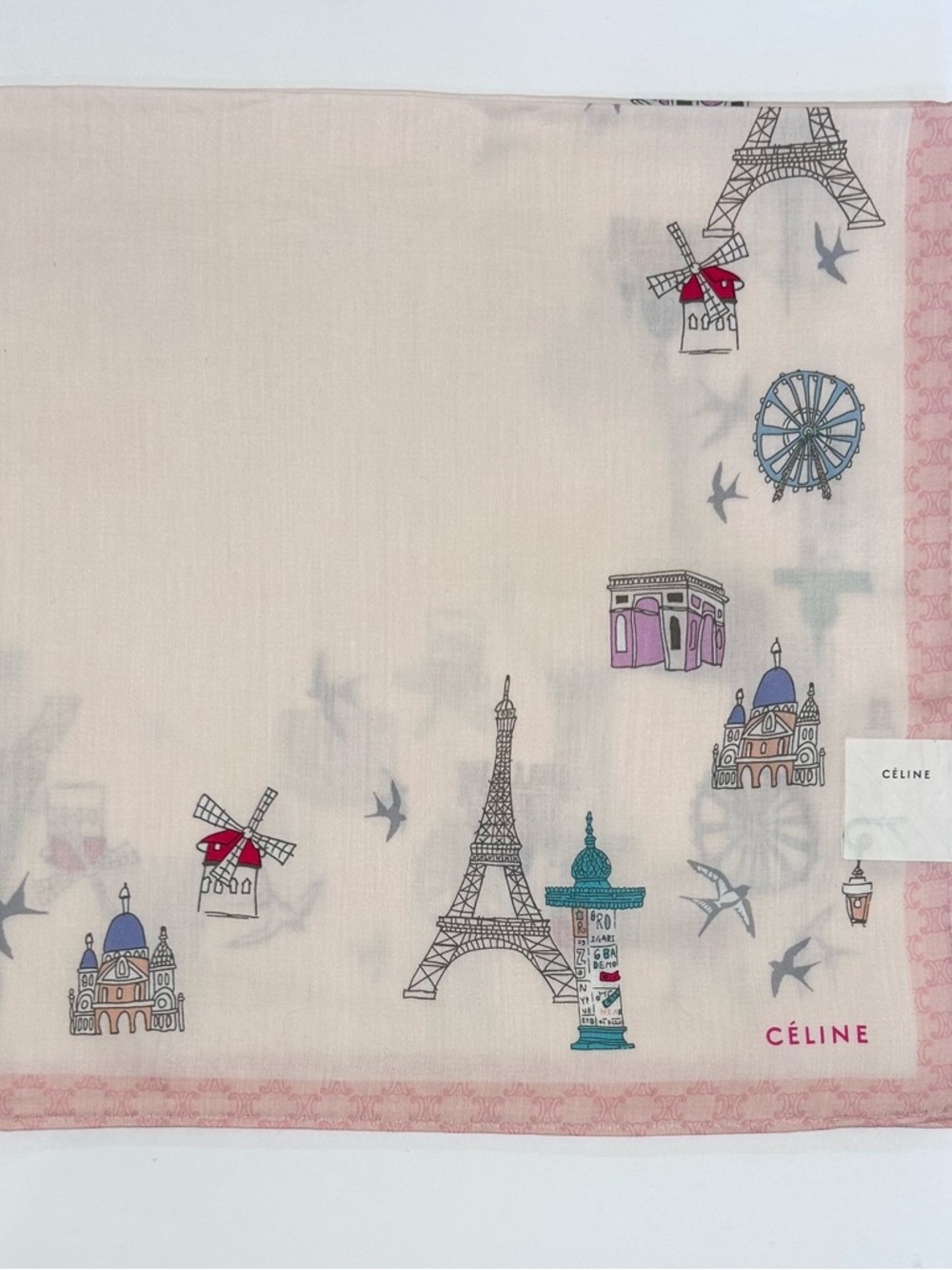 NWT Women Handkerchief Celine Pink Eiffel Paris Cotton Pocket Square 20” - Picture 3 of 6